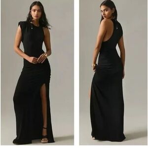 Misha Collection Anthropologie Chantria Slinky Black Maxi Gown Small New $395